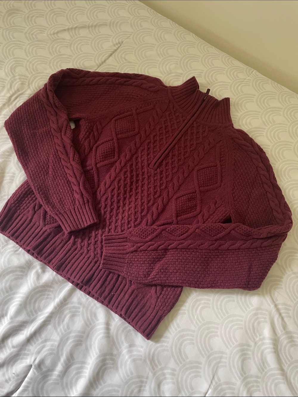 Aritzia Sunday Best Wool Blend Half Zip Cable Knit Sweater - Wine Burgundy - S